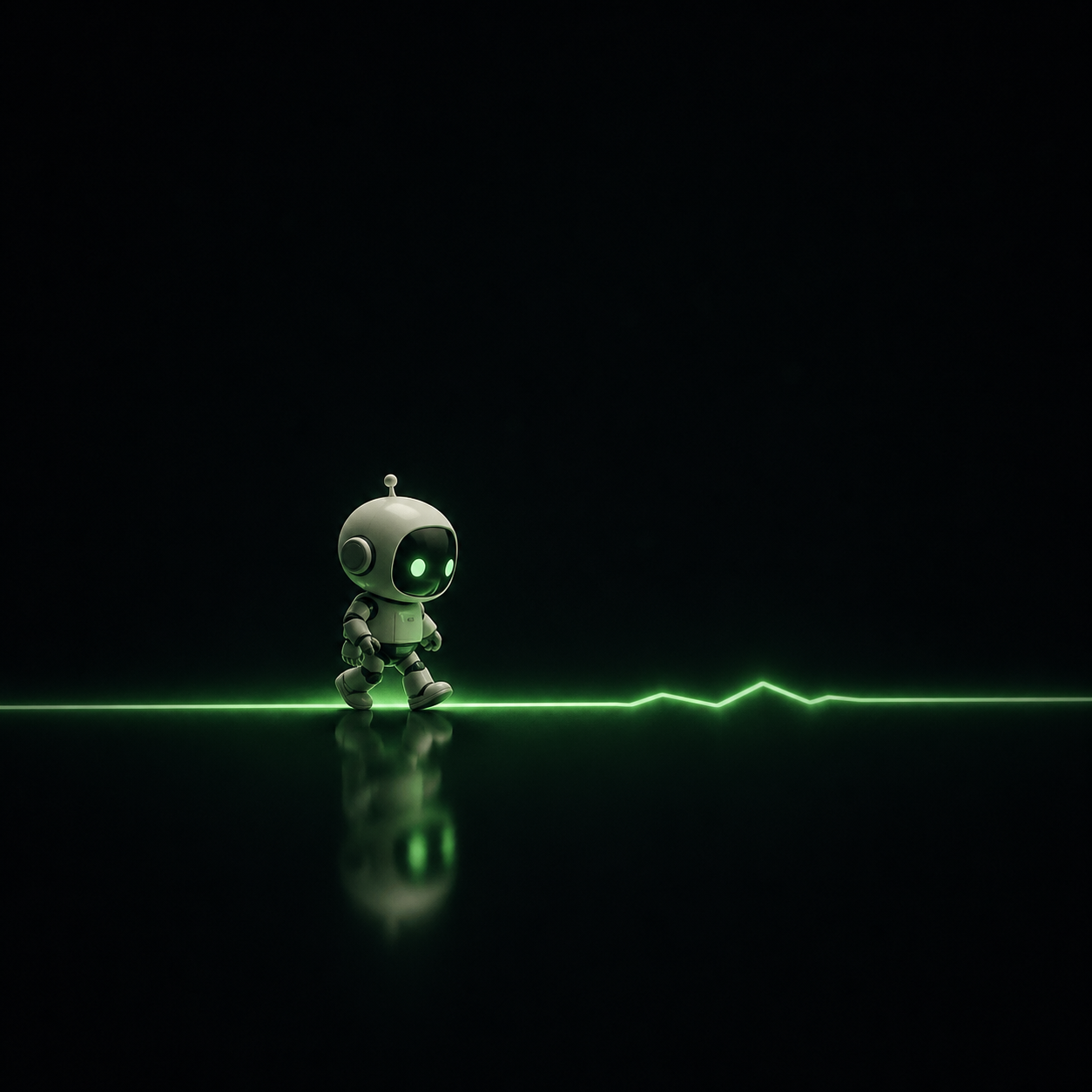 Tiny CHATTY robot walking across a chart line