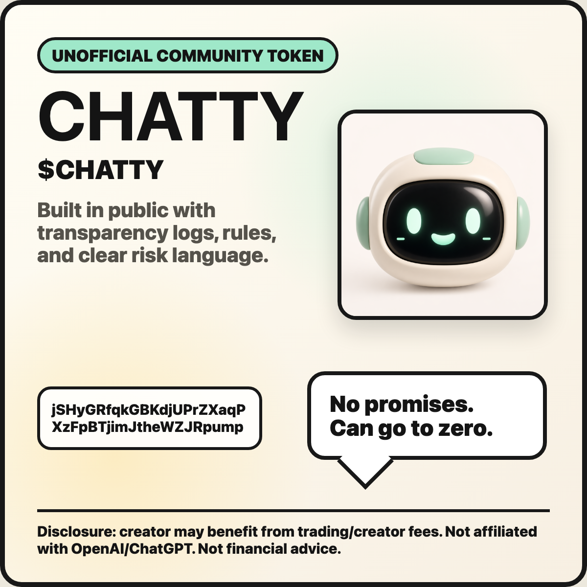 CHATTY square share card with disclosure text